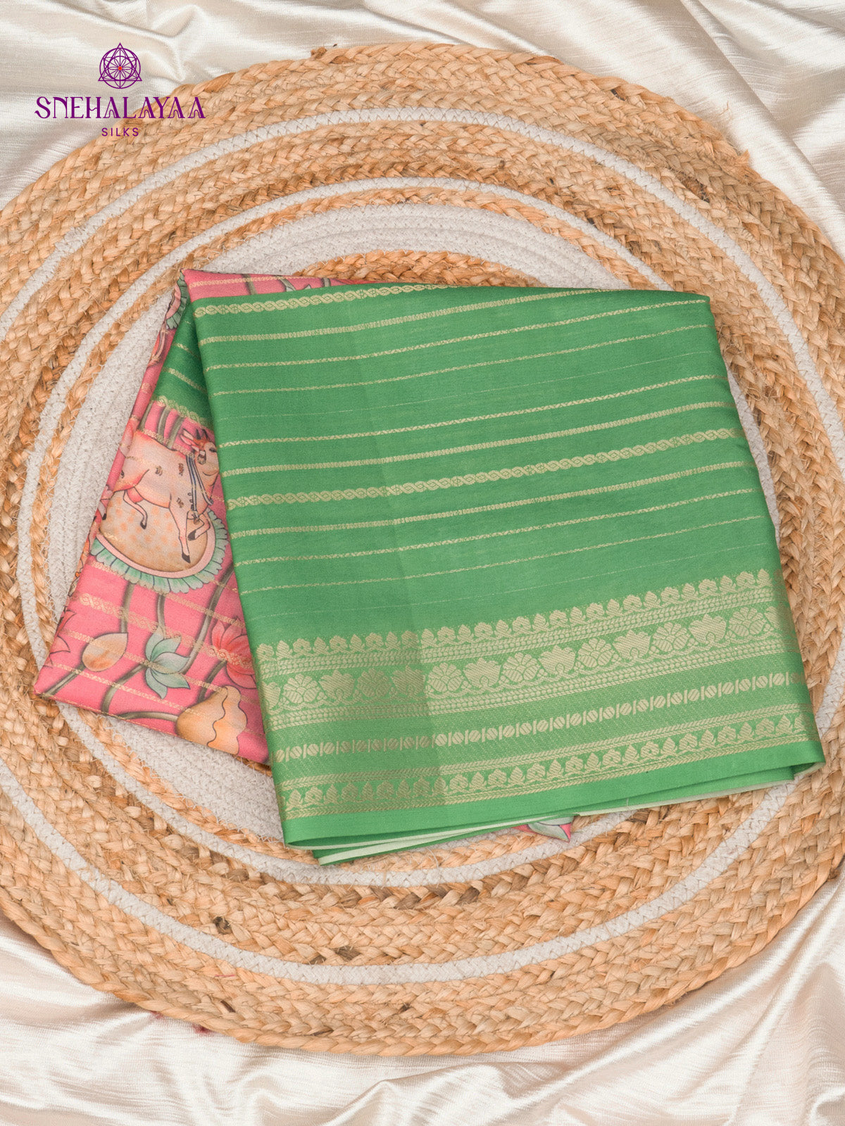 Pink Printed Mysore Silk Saree