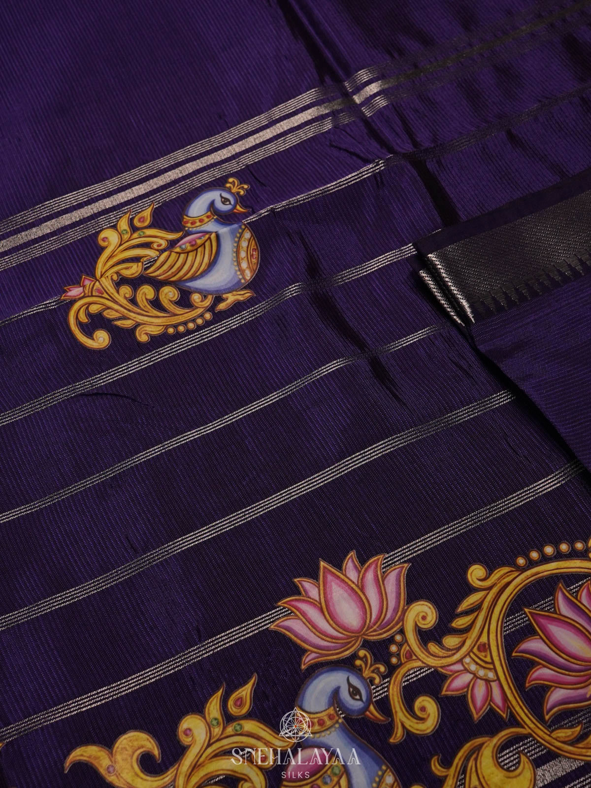 Navy Blue Mngalagiri Silk Cotton Saree