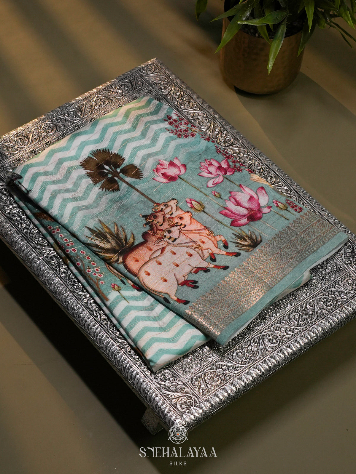 Blue Kora Silk Saree