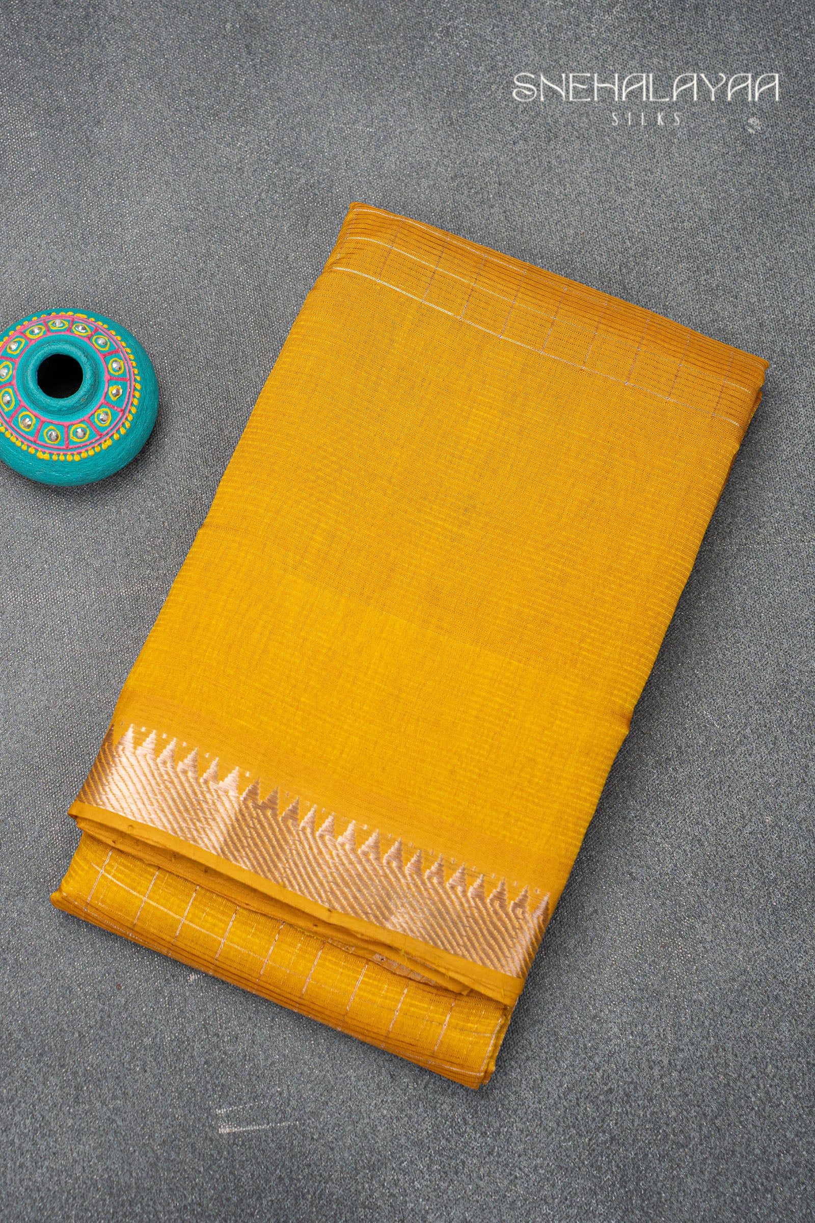 Mango Yellow Mangalgiri Silk Saree