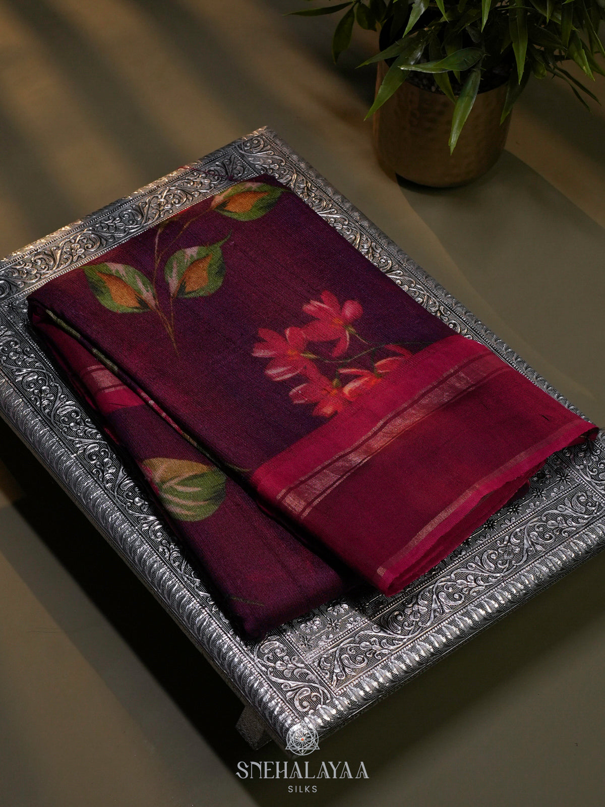 Magenta Munga Tussar Saree