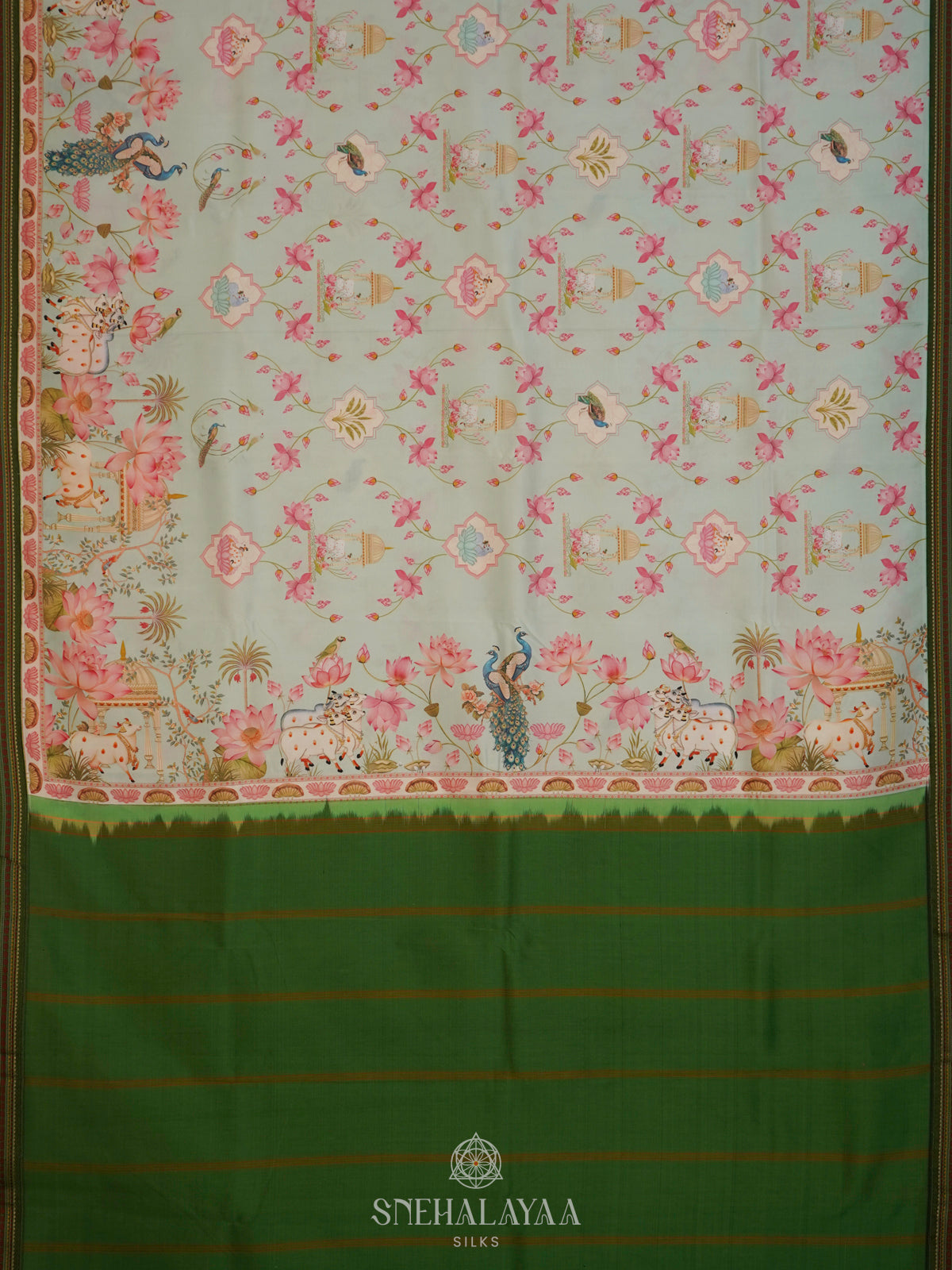 Pale Green Printed Kanjivaram Silk Saree