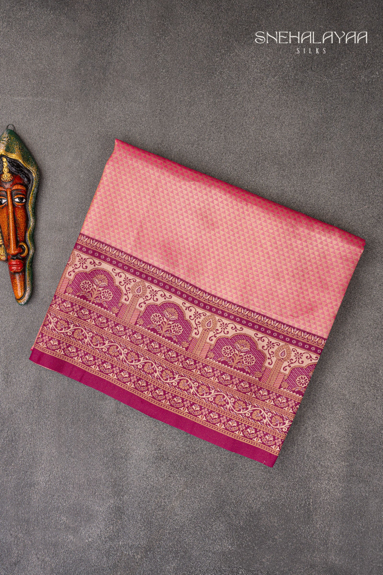 Fuchsia Pink Semi Banaras Silk Saree