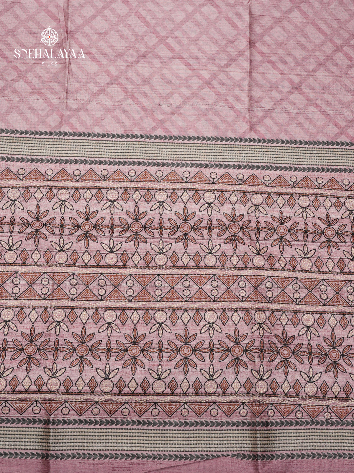 Pastel Pink Tussar Embroidery Saree