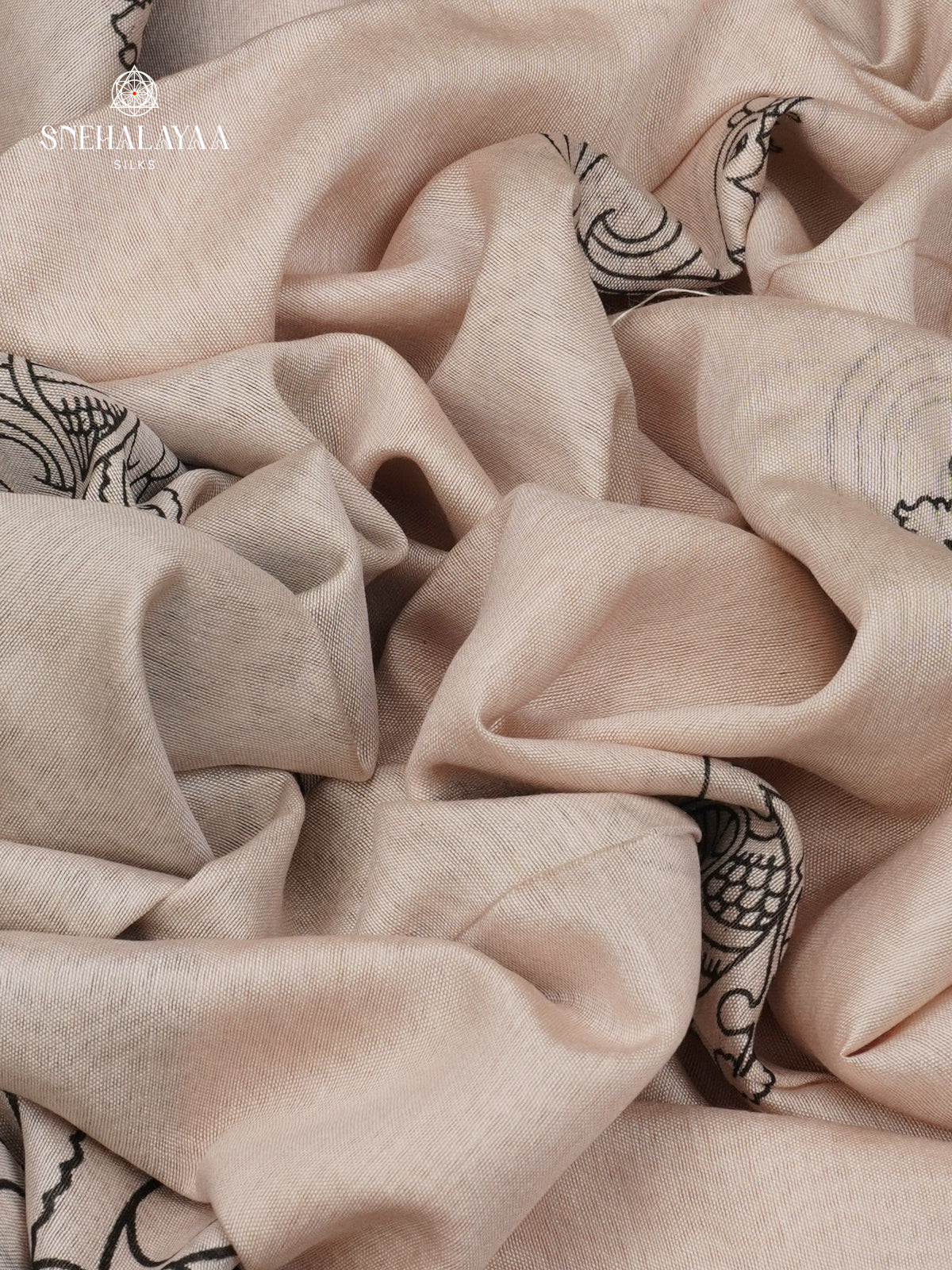 Beige Kalamkari Saree with Plum Woven Border