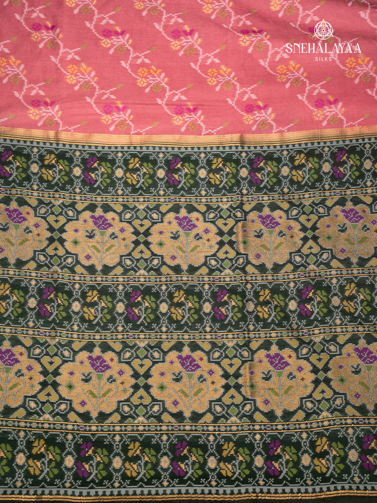 Pink Ikat Silk Saree