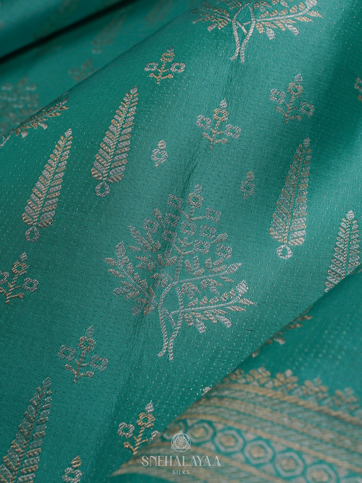 Teal Blue Kanjivaram Silk Saree