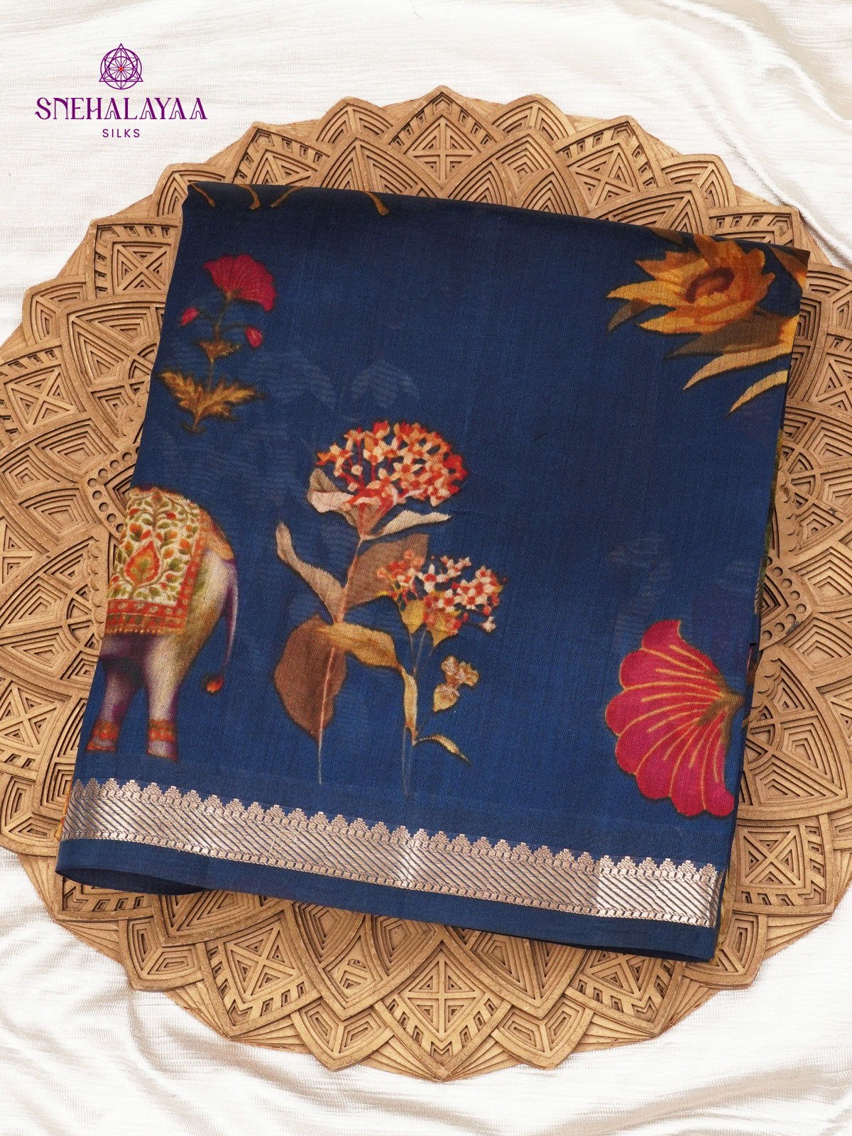 Navy Blue Chiniya Silk Saree