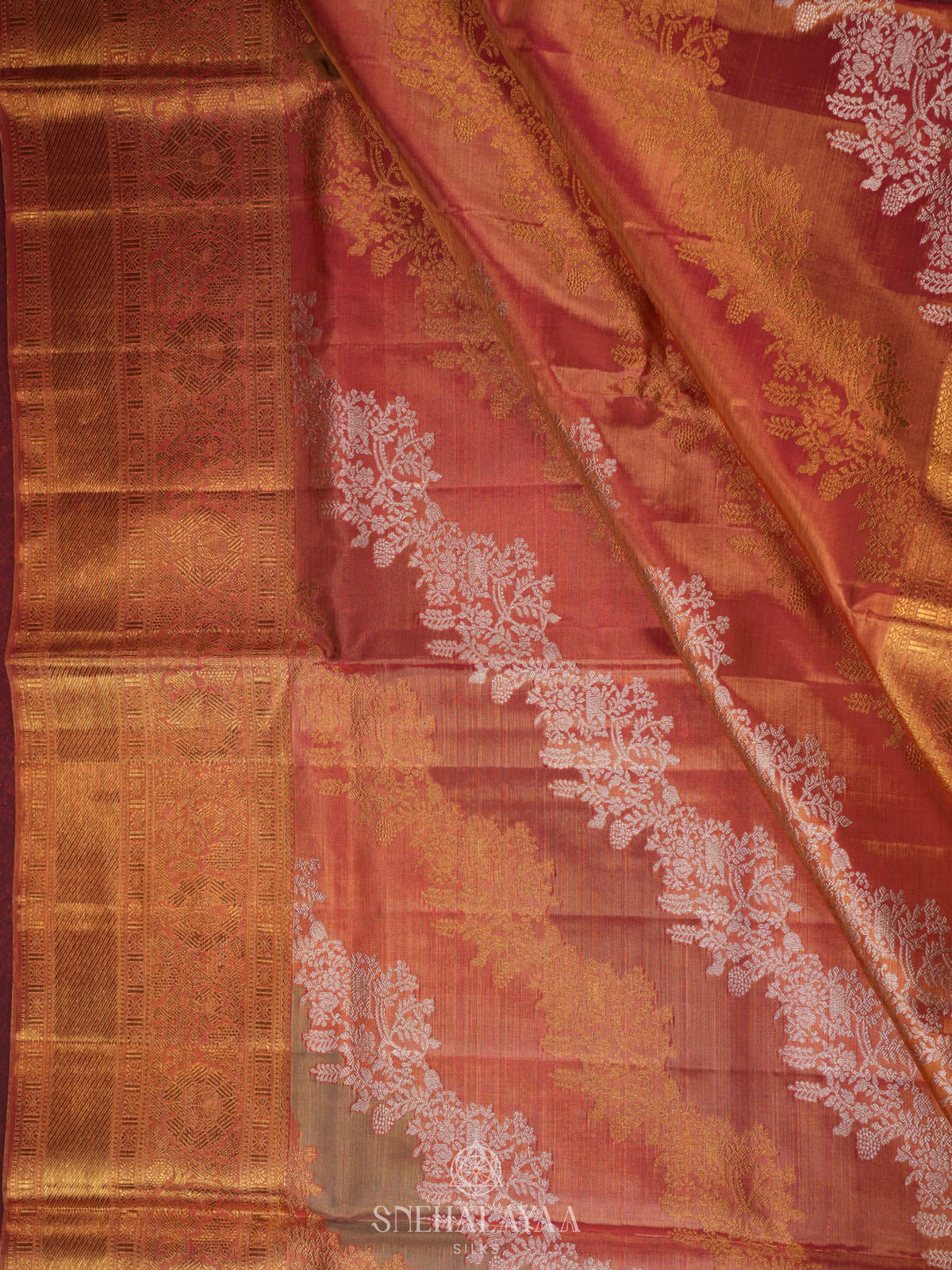 Sunset Orange Kanjivaram Silk Saree