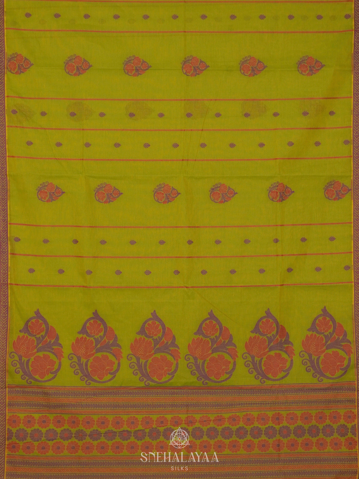 Lime Green Handloom Cotton Saree