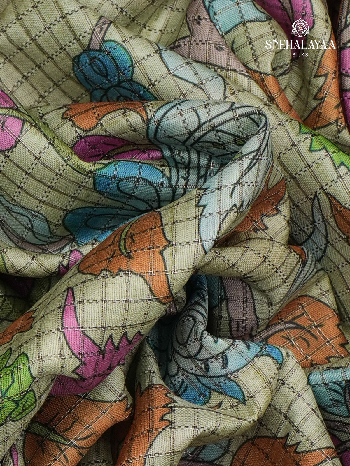 Beige Floral Printed Tussar Saree