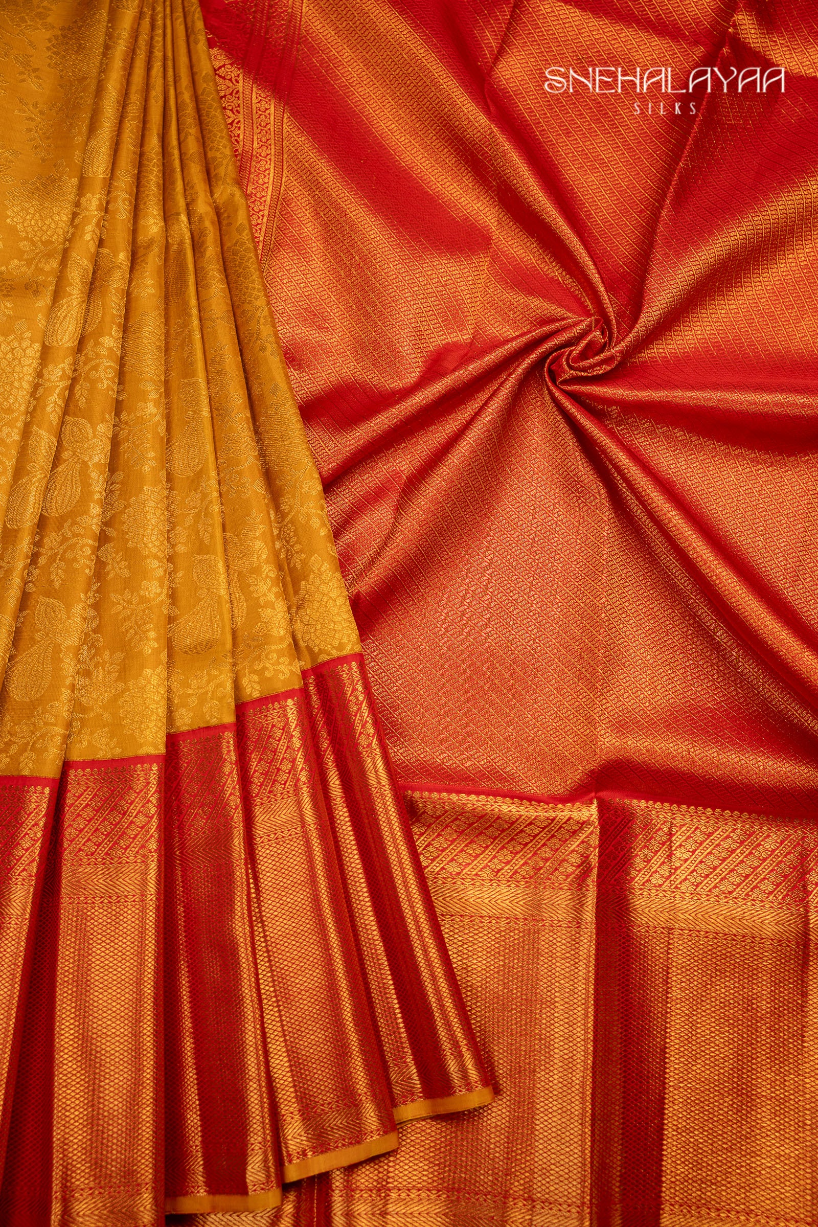 Mustard Yellow Kancheevaram Silk Saree