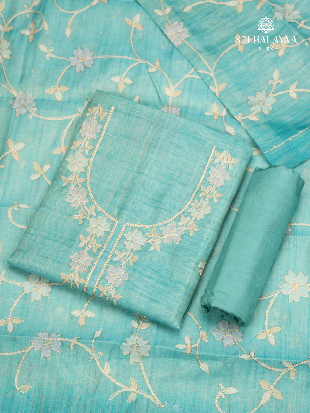 Teal Blue Linen 3-Piece Salwar Suit Material