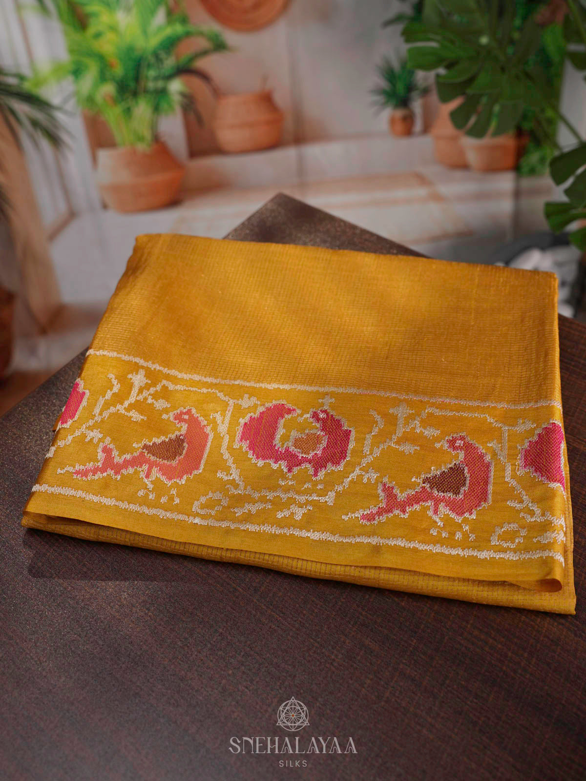 Mango Yellow Tussar Embroidery Saree