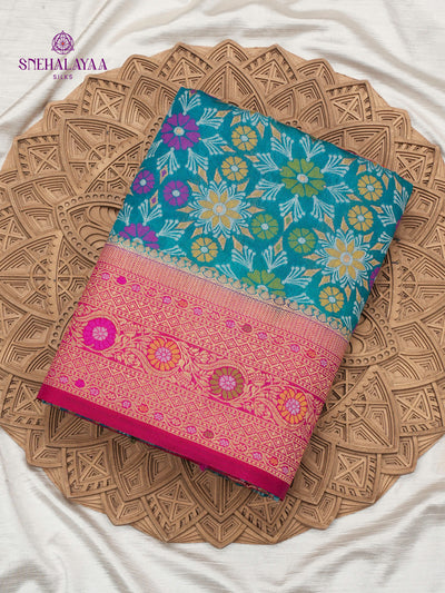 Peacock Blue Ikat Saree