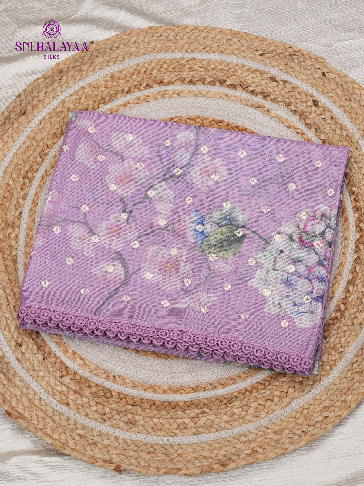 Lilac Kota Embroidery Saree