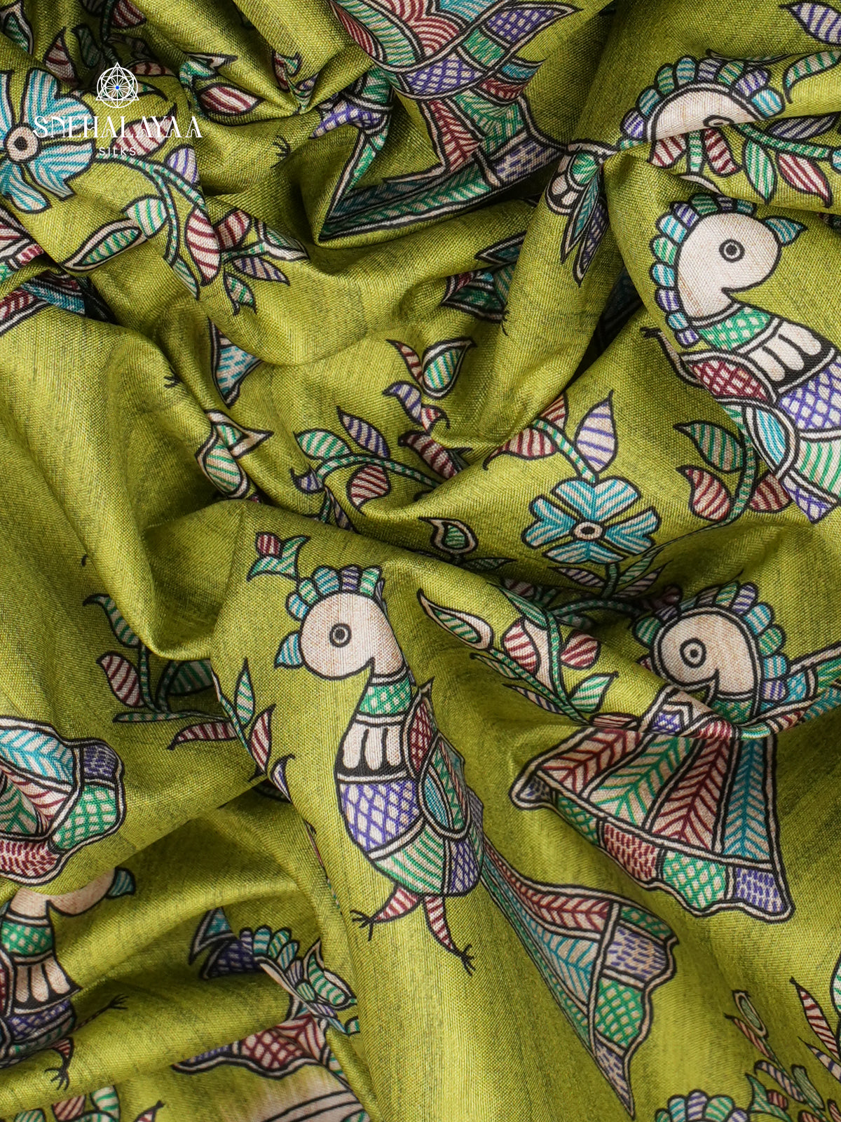 Pistachio Green Madhubani Printed Saree