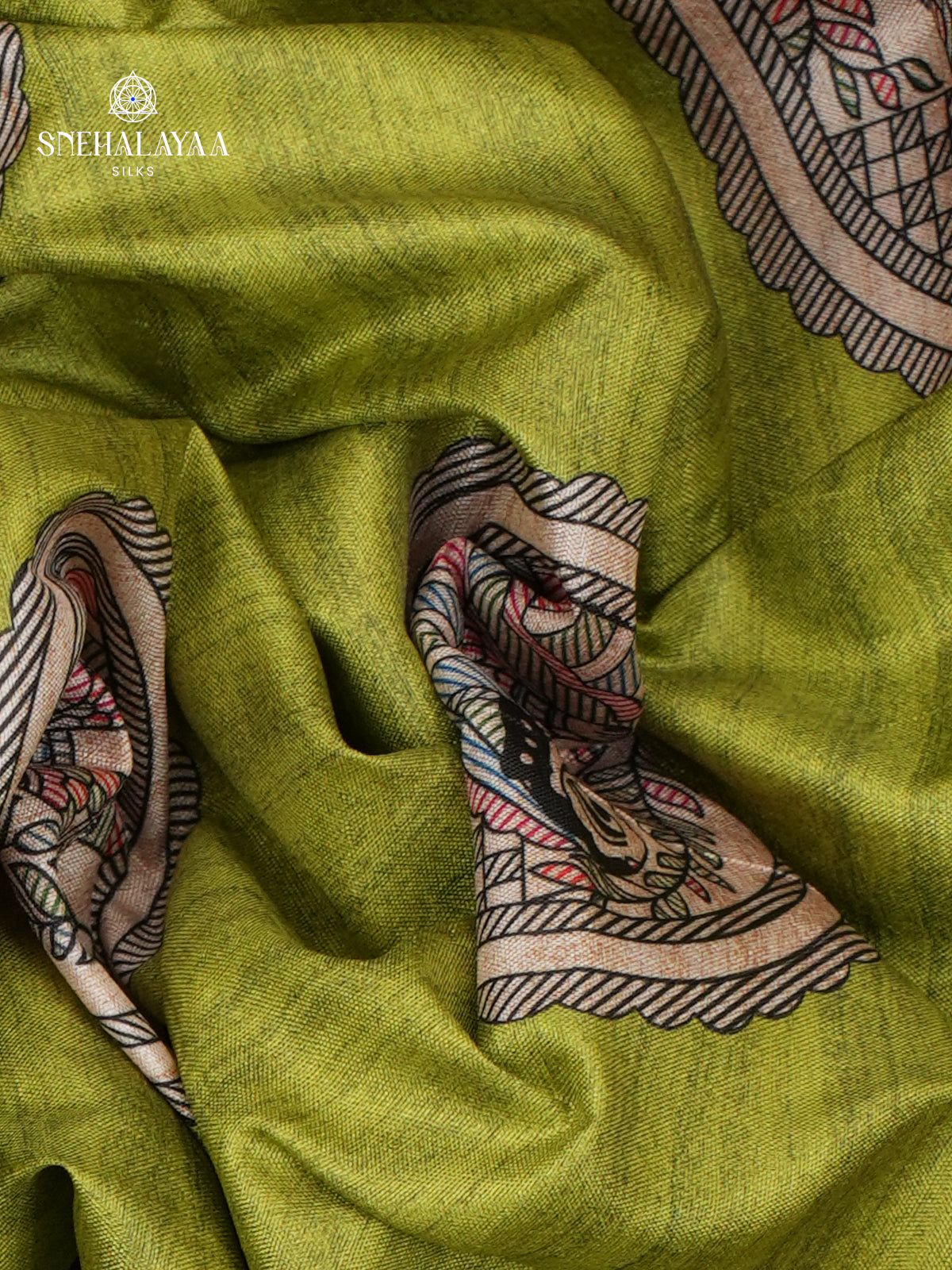 Pistachio Green Madhubani Printed Saree
