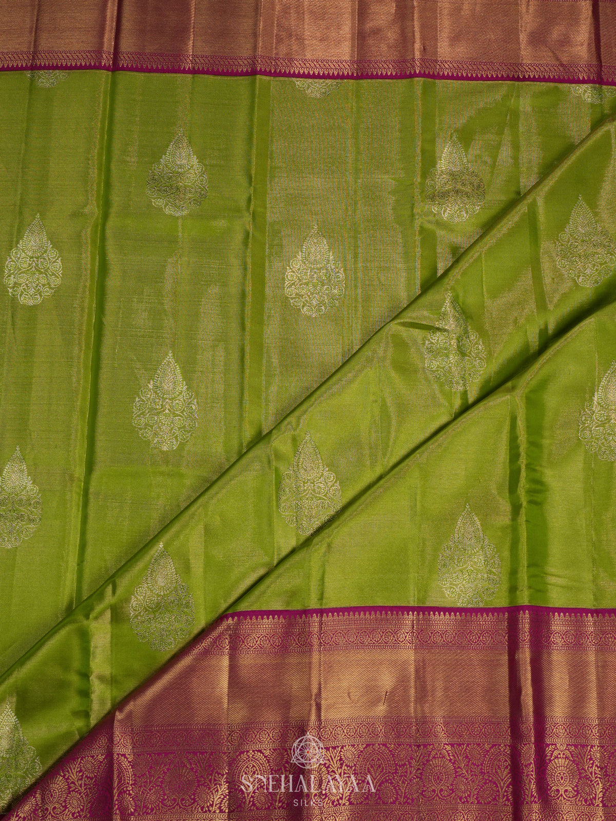 Lime Green Kanjivaram Silk Saree