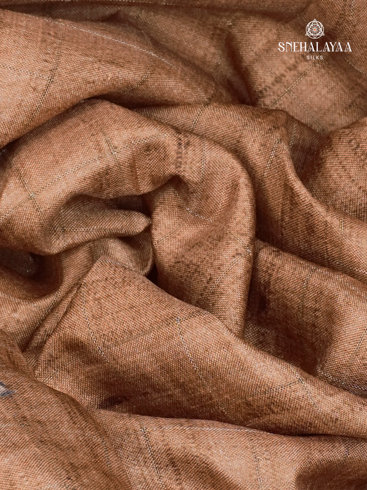 Brown Floral Printed Tussar Saree