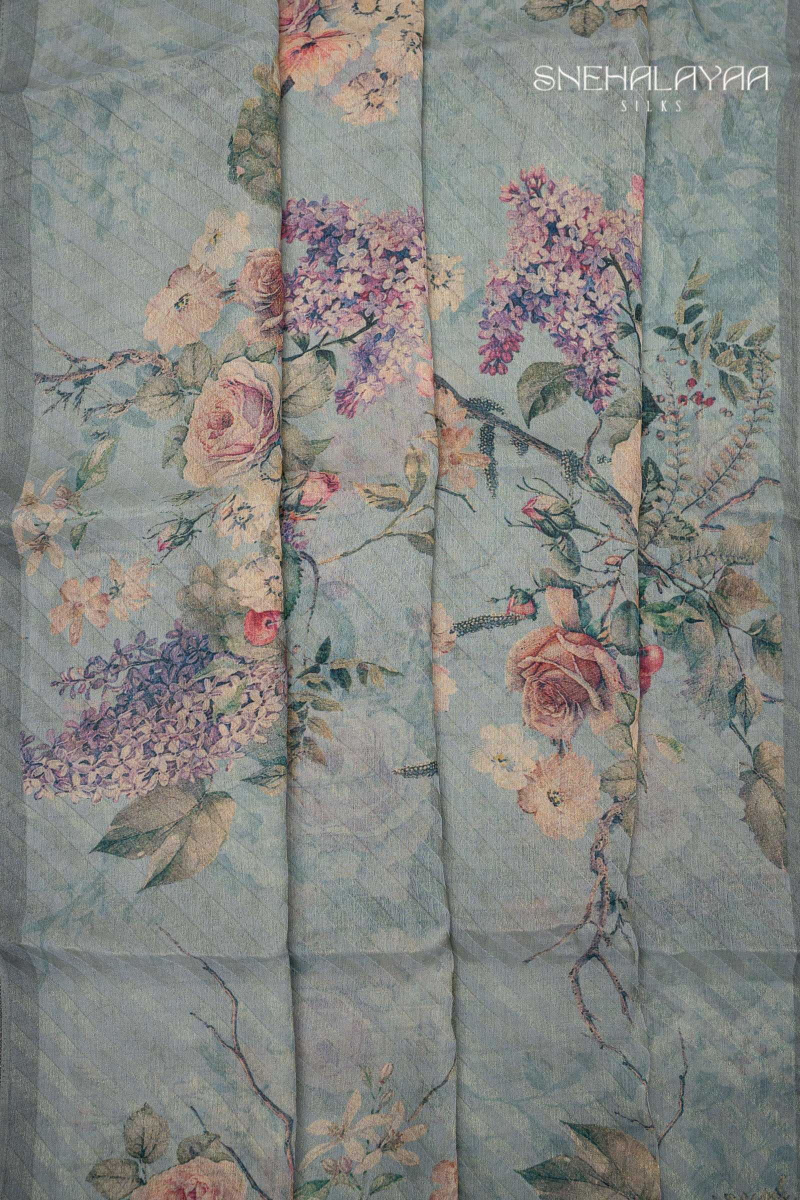 Stone Blue Semi Chiffon Saree