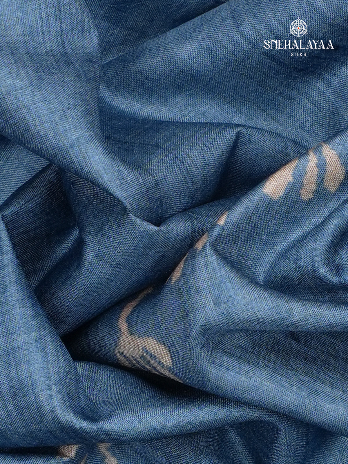 Teal Blue Floral Printed Tussar Saree