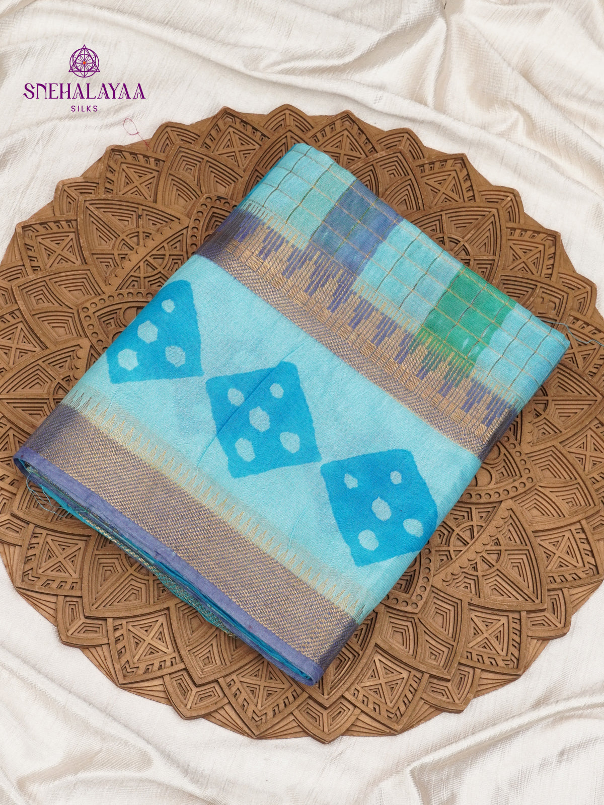 Ocean Blue Bamboo Silk Saree