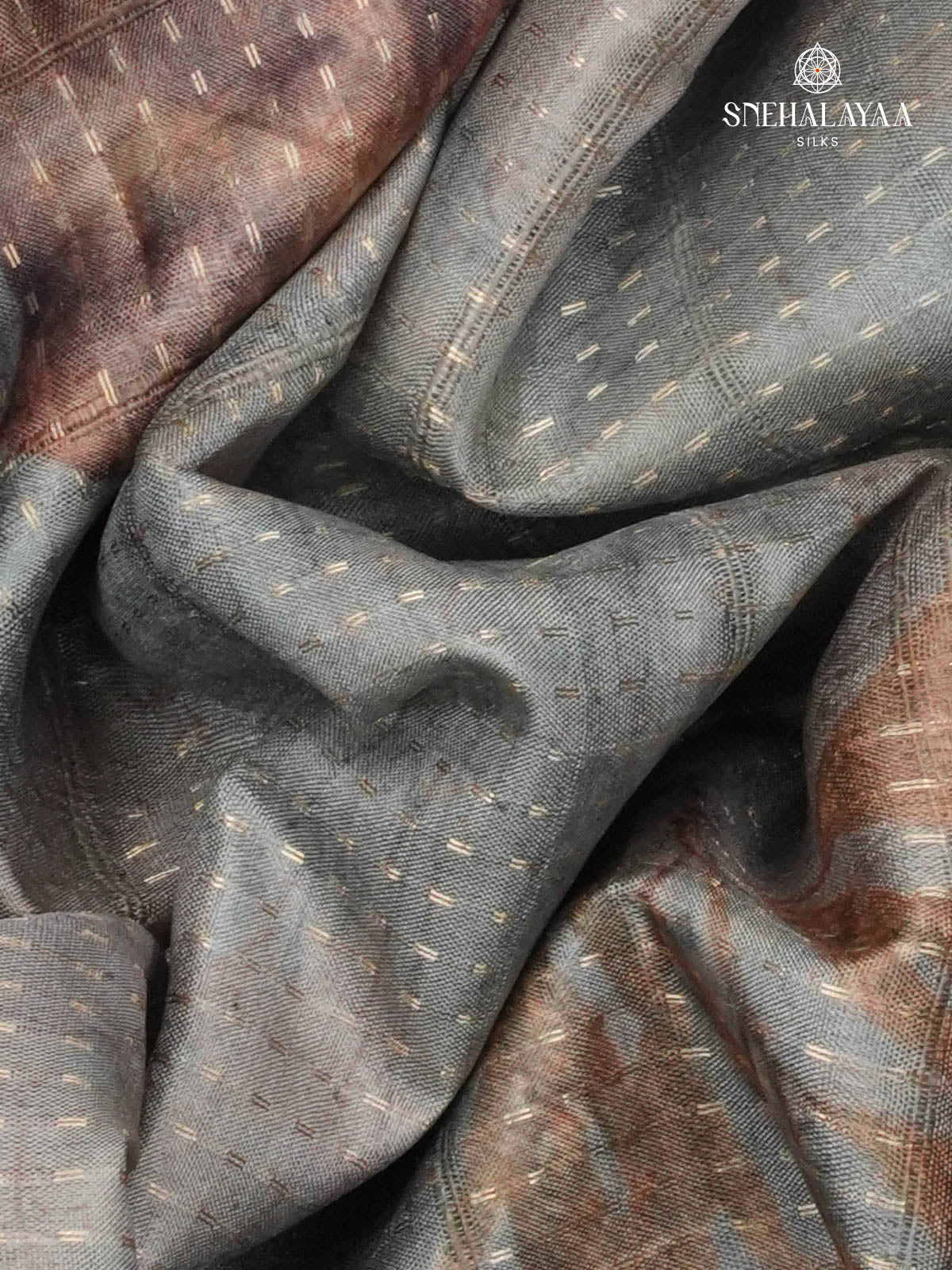 Grey Floral Printed Tussar Saree