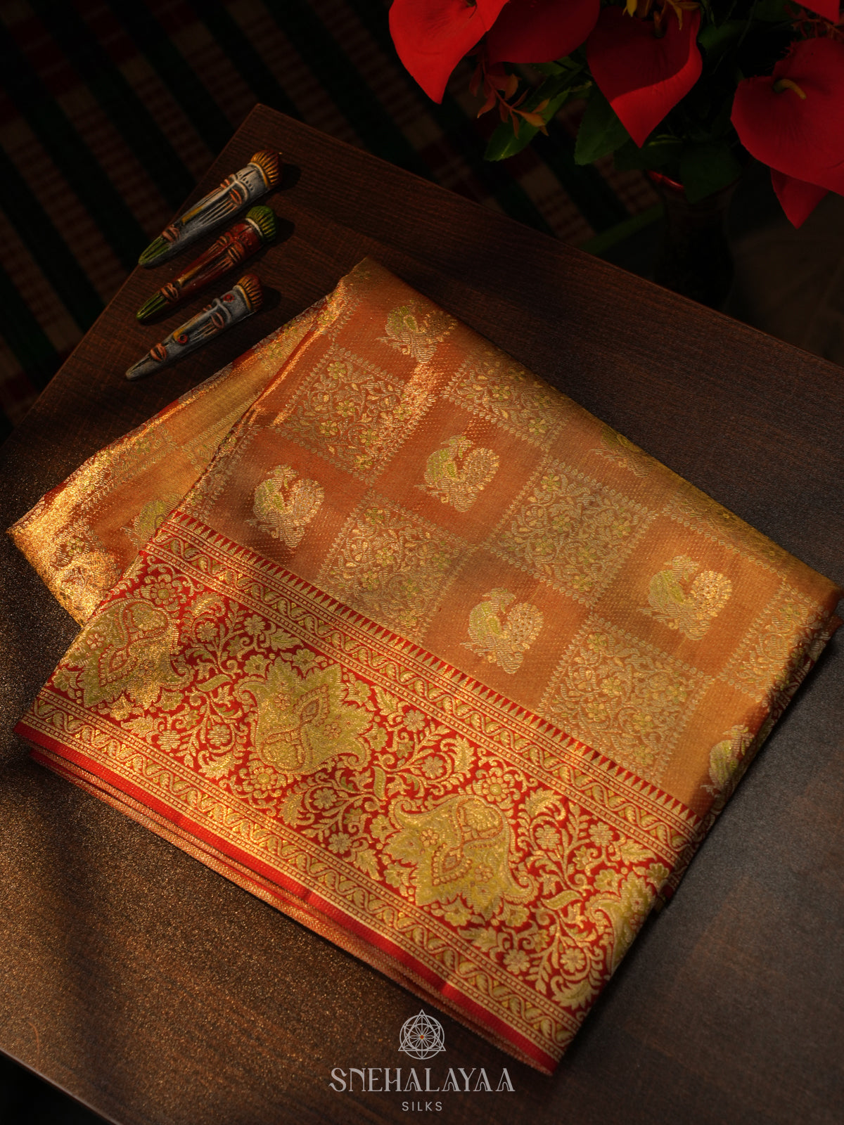 Golden Kanjivaram Silk Saree