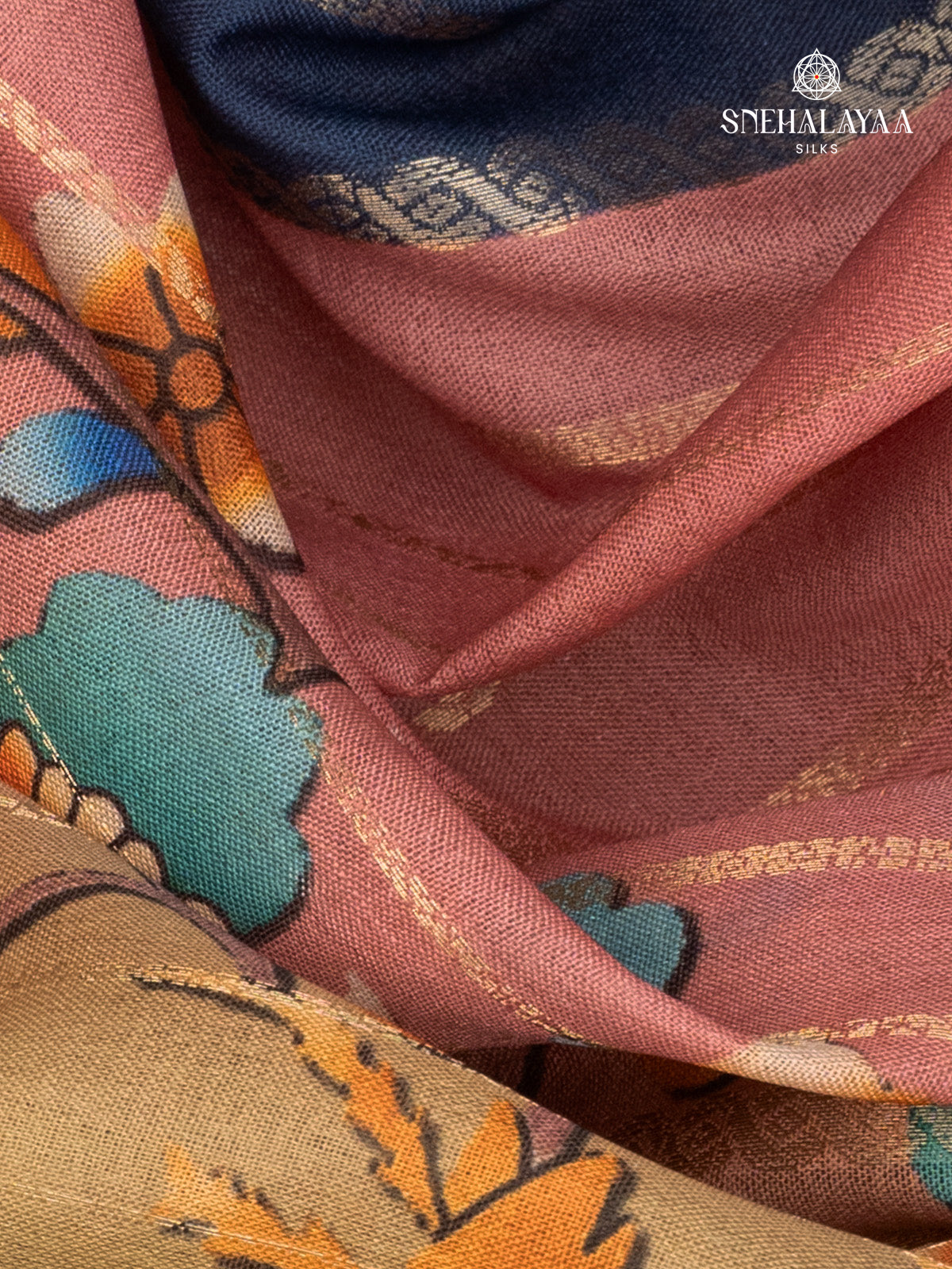 Dusty Rose Printed Mysore Silk Saree