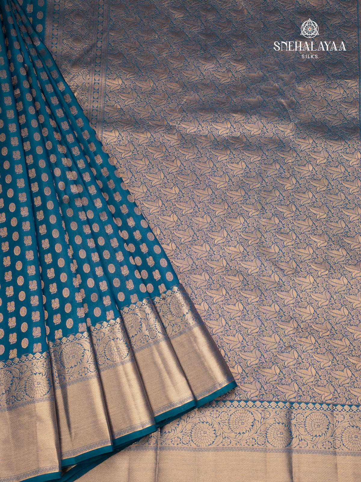 Teal Blue Kanjivaram Silk Saree