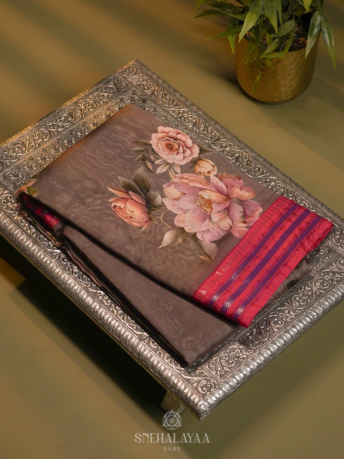 Taupe Chanderi Saree