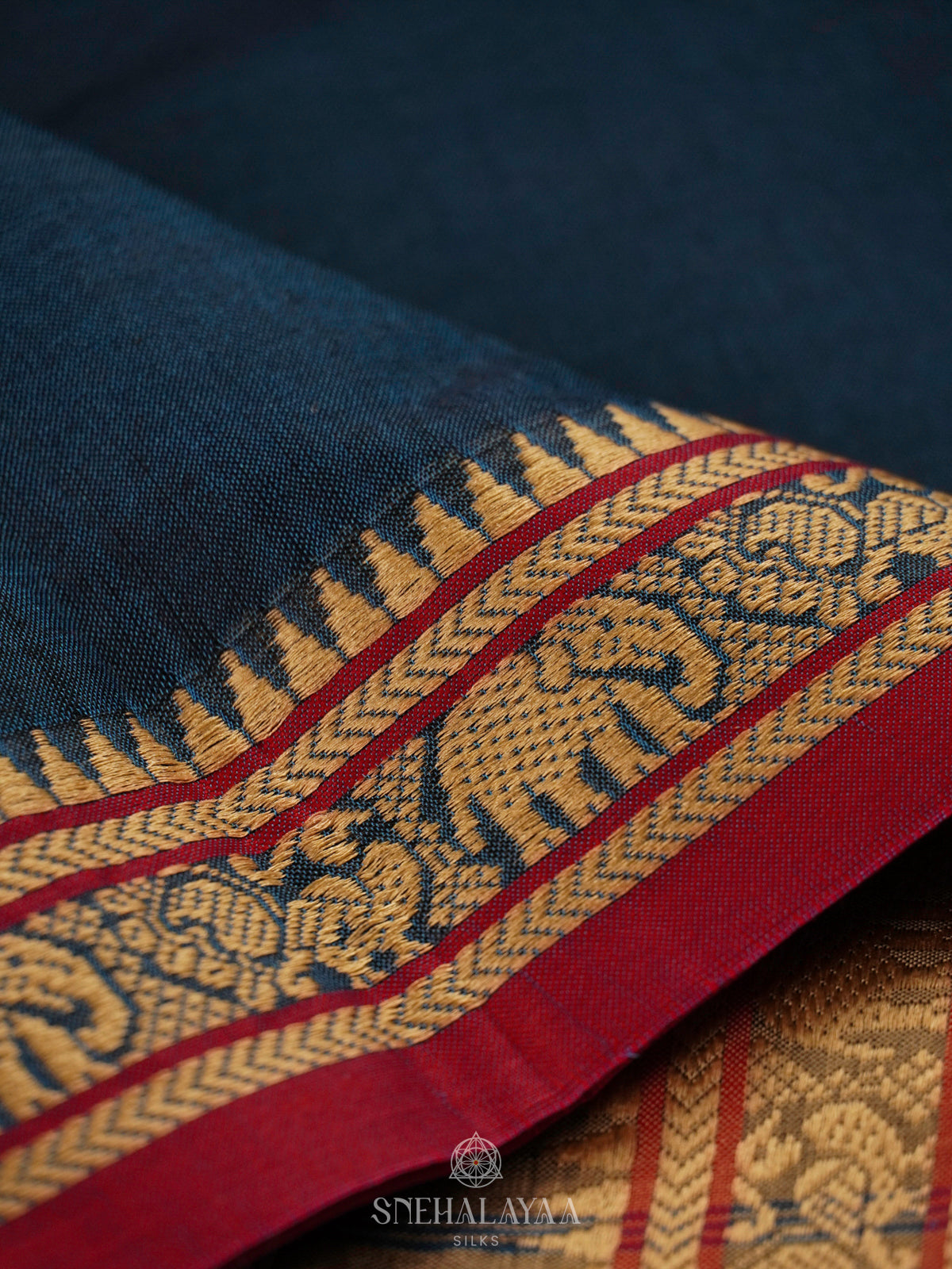 Navy Blue Narayanpet Cotton Saree without Blouse