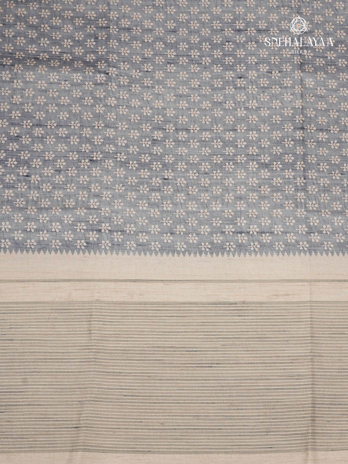 Grey Floral Printed Tussar Saree