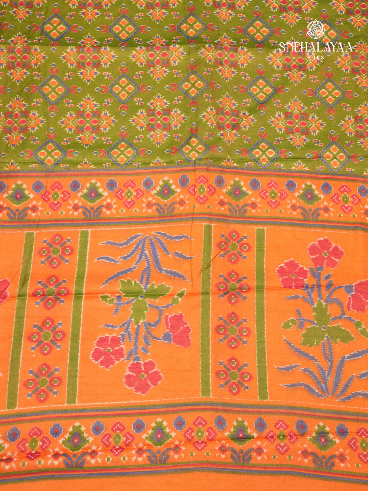 Olive Green Ikat Saree