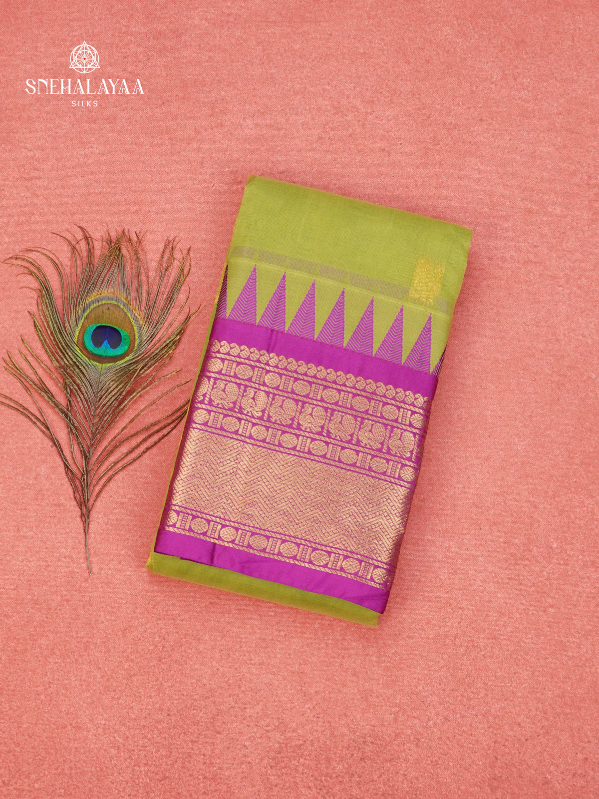 Lime Green Gadwal Cotton Saree Without Blouse