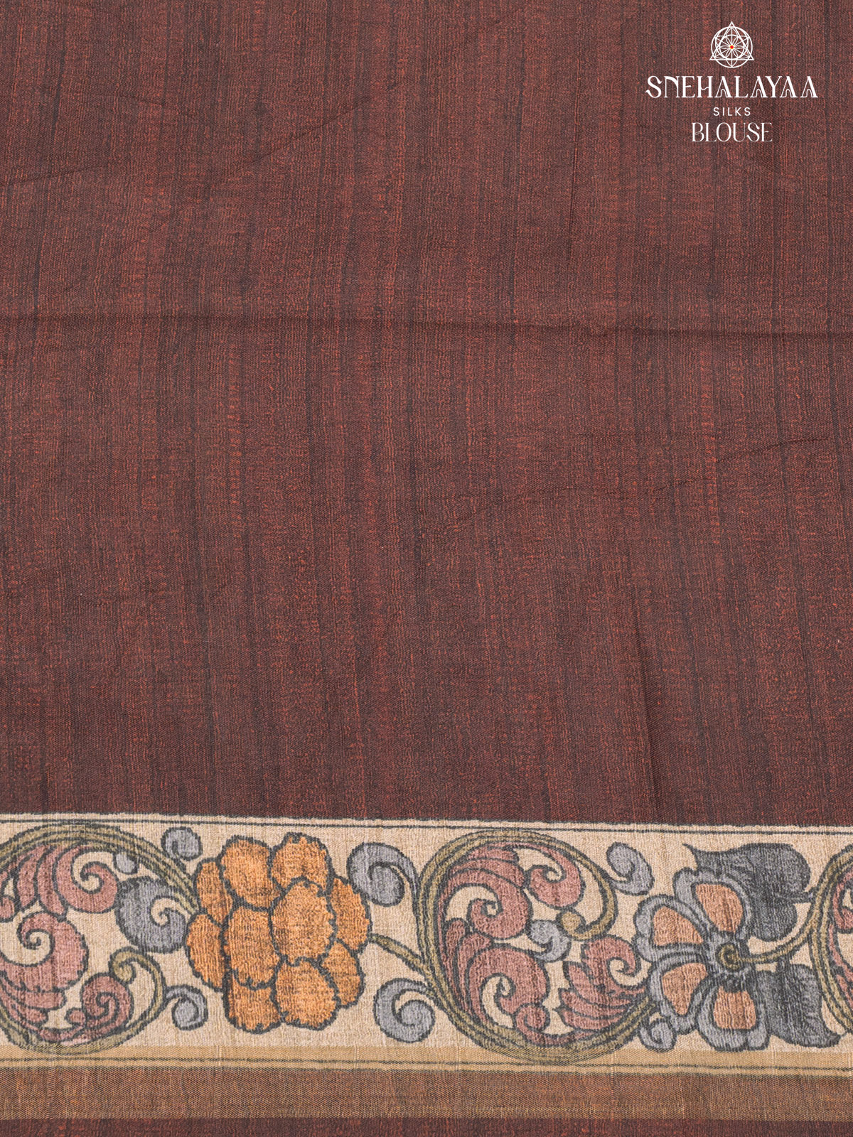 Brown Printed Tussar Saree