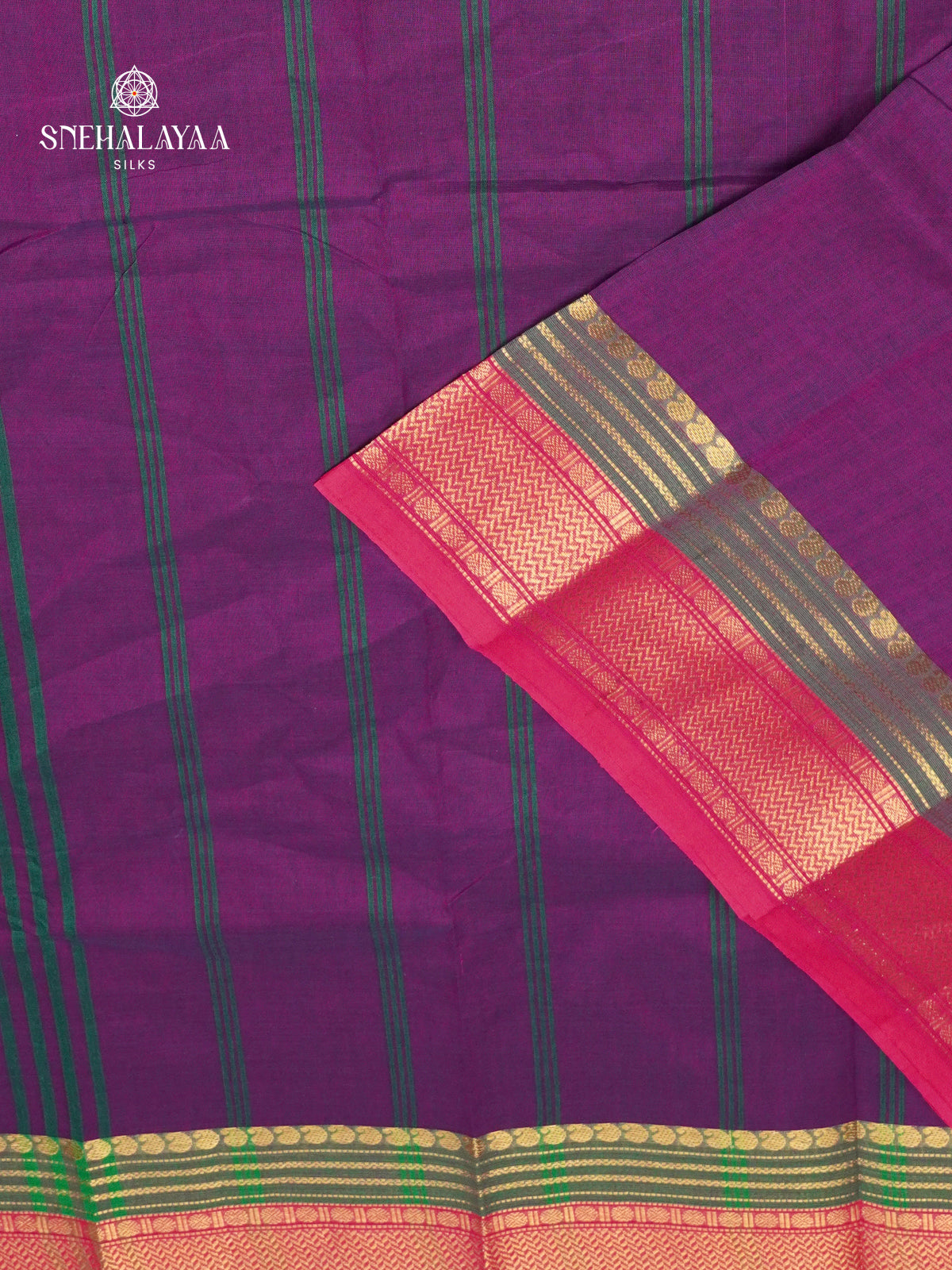Deep Purple Kanchi Cotton Saree with Traditional Zari Border