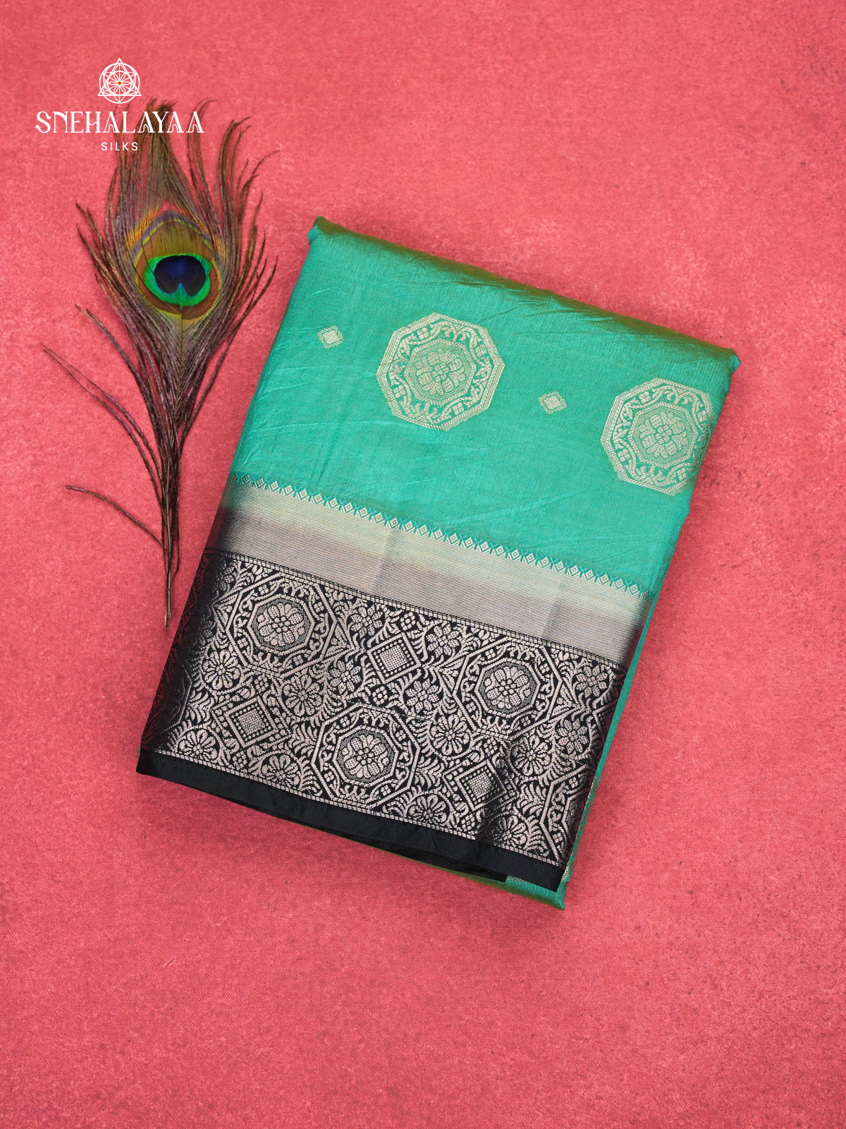 Teal Blue Raw Silk Saree