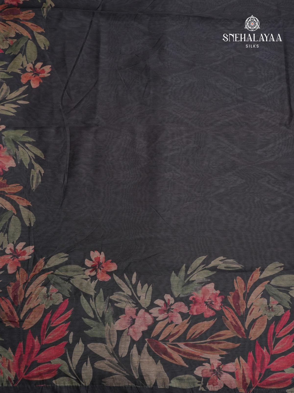 Black Printed Linen Saree