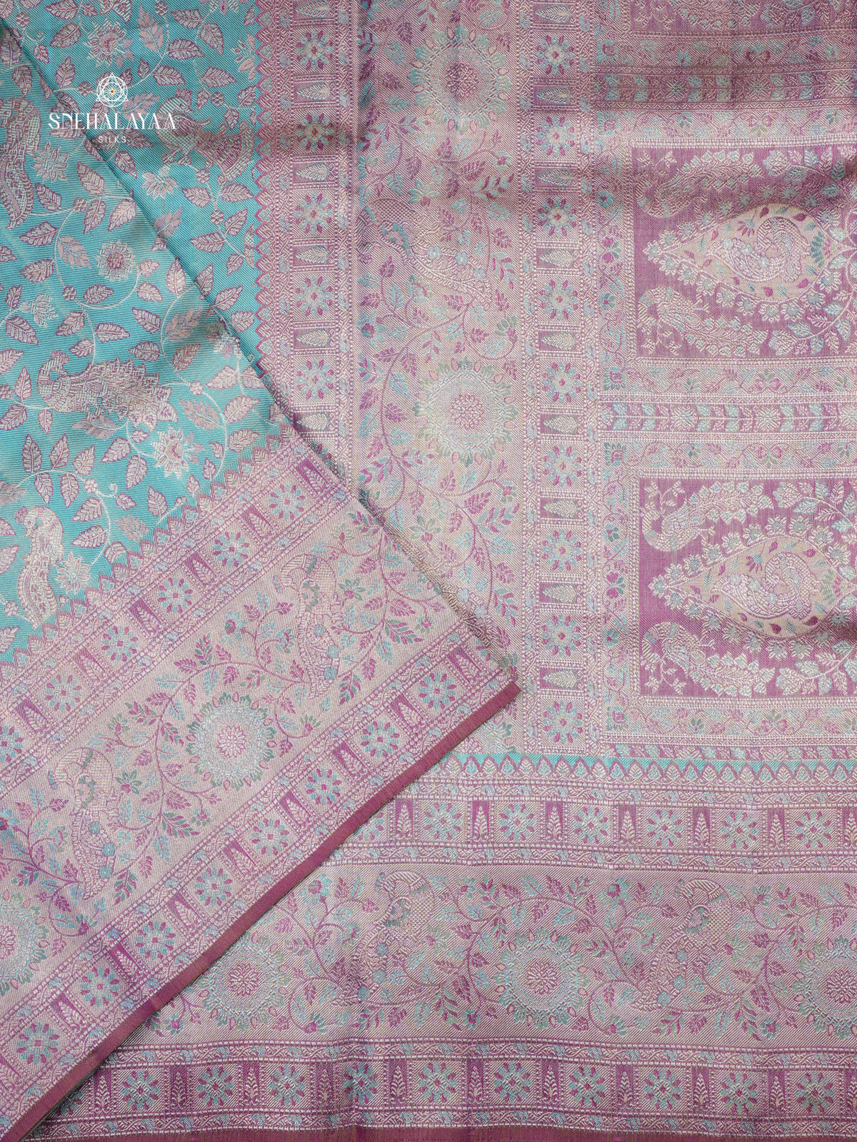 Aqua Blue Kanjivaram Silk Saree