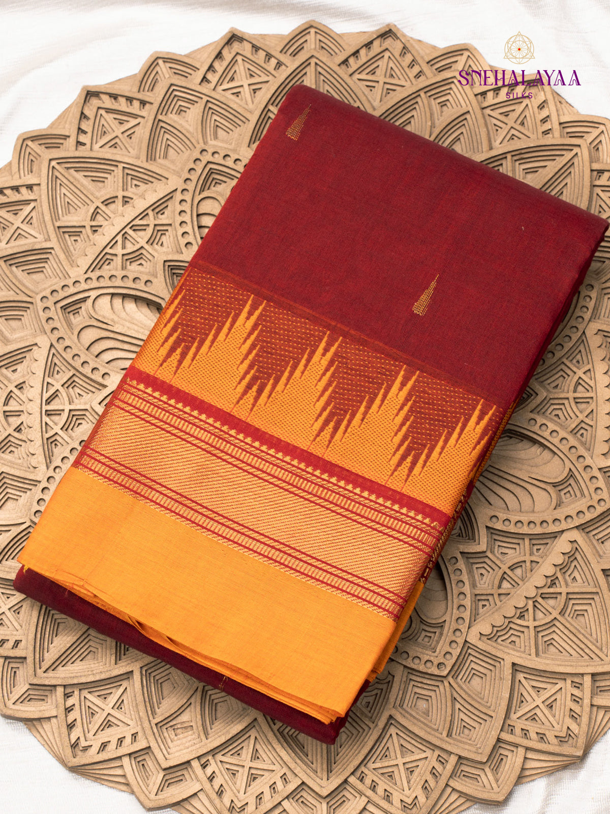 chettinad cotton saree - sunshine yellow & indigo paisley