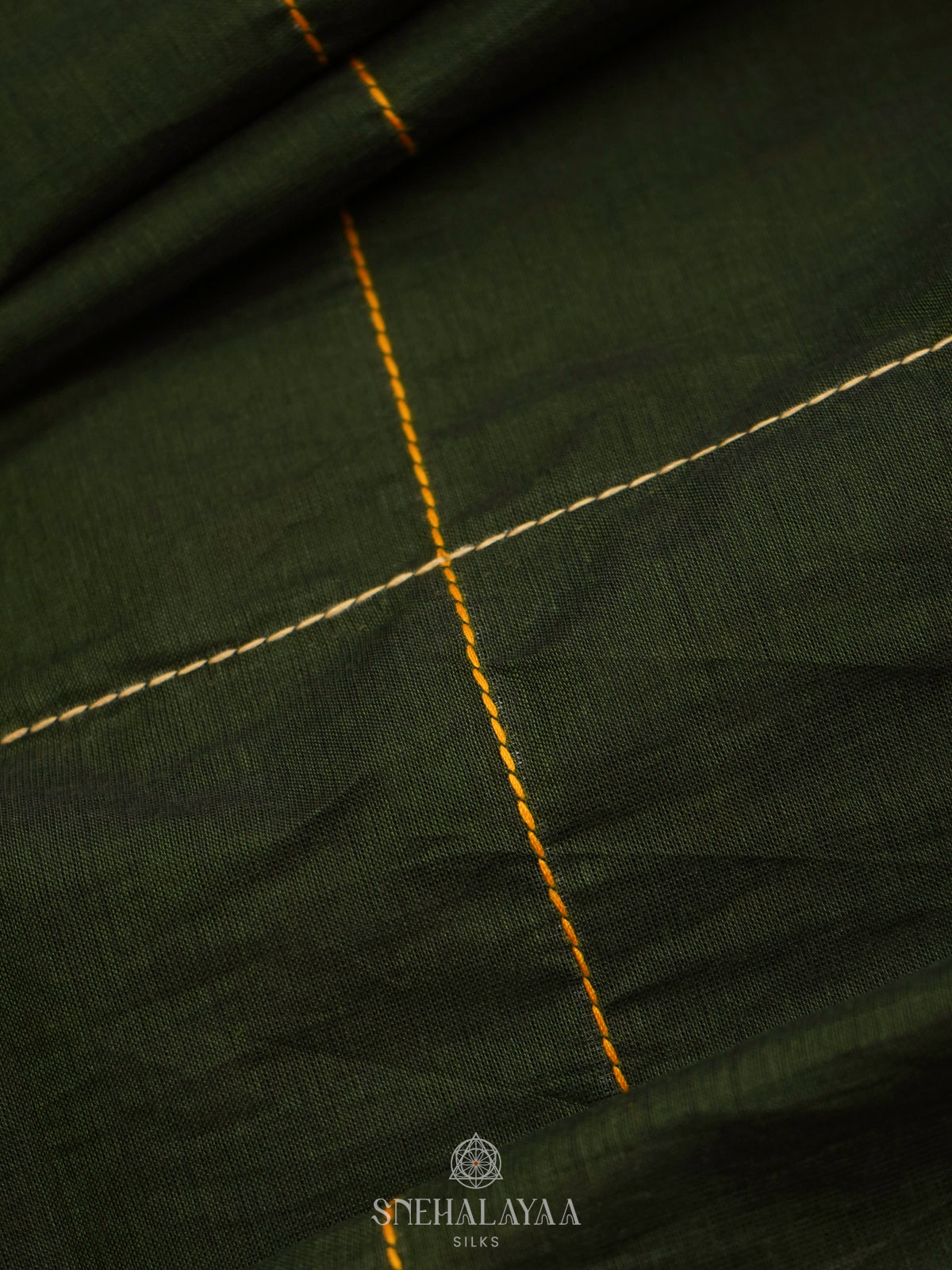 Forest Green Printed Cotton Saree