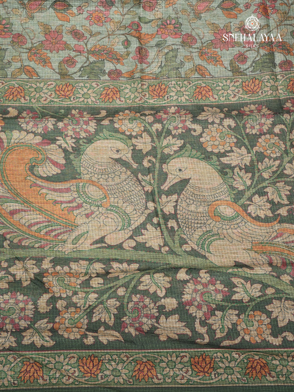 Teal Green Printed Kota Saree