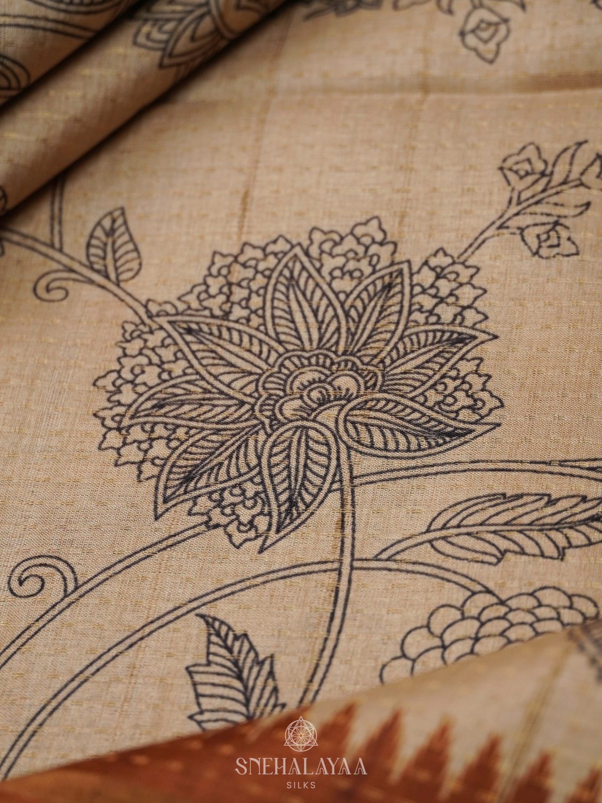 Beige Tussar Saree