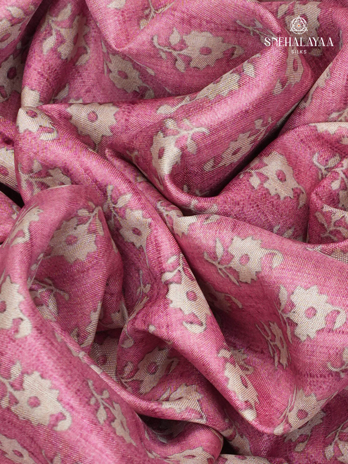 Pale Pink Floral Printed Tussar Saree