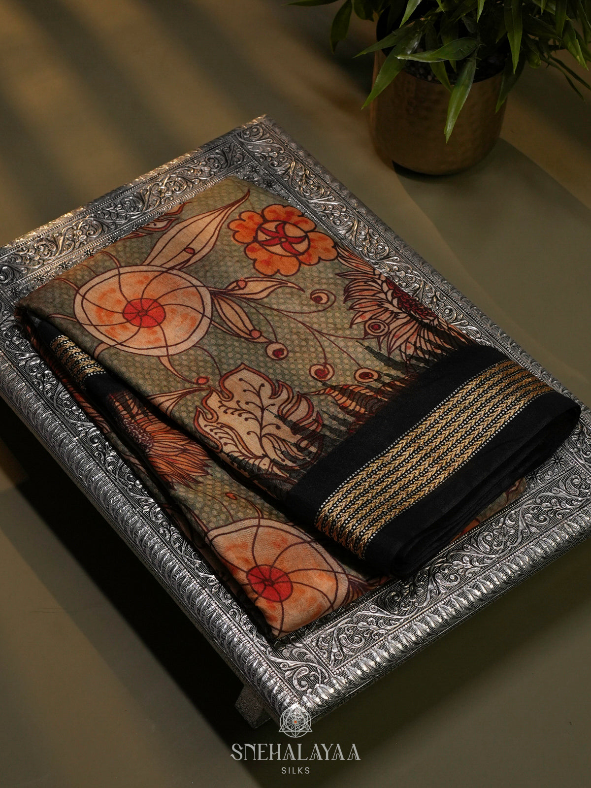 Olive Green Munga Tussar Saree