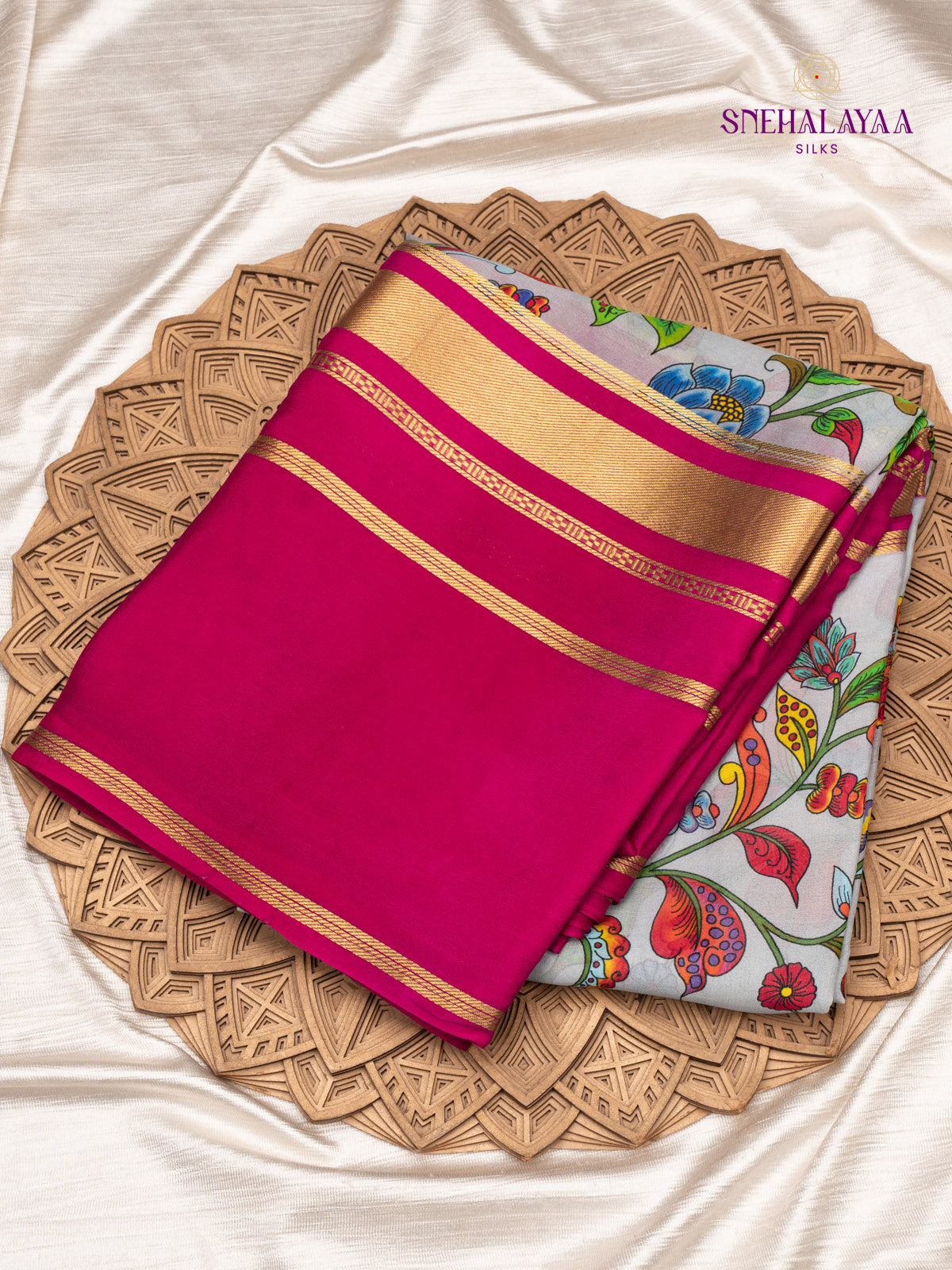 Pale Blue Printed Mysore Silk Saree