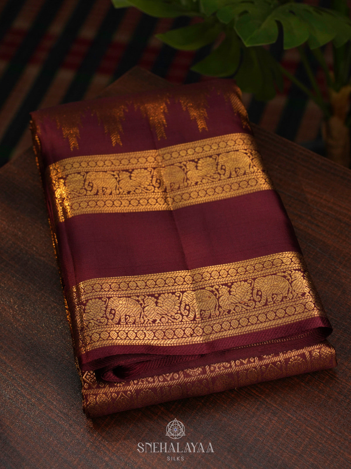 Chocolate Brown Kanjivaram Silk Saree
