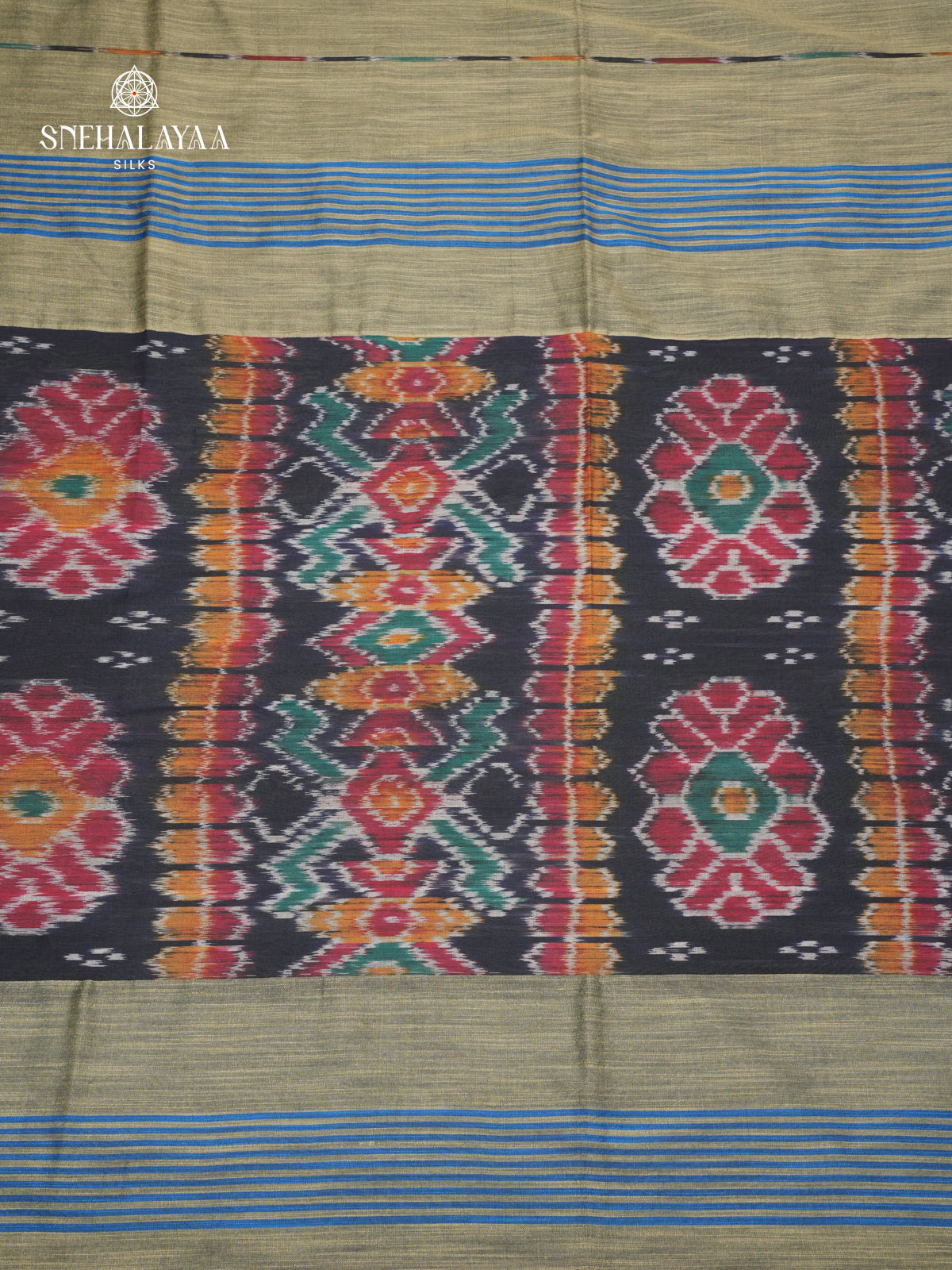 Olive Green Sambalpuri Cotton Saree